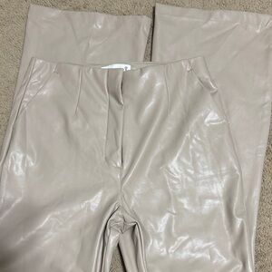 Abercrombie & Fitch Vegan Leather Pants in Cream